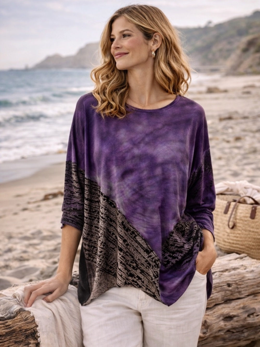 Art of Cloth Purple Abstract Dolman Sleeve Top L/XL Made USA